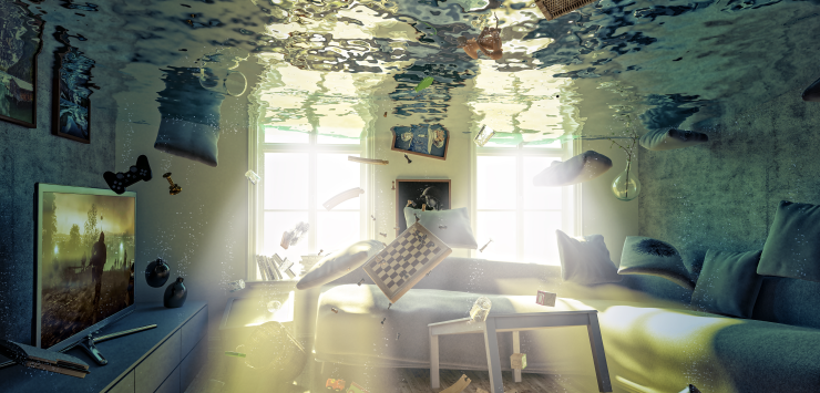 foto van water boven ene woonruimte. waarde wonen na scheiding?