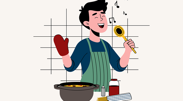 man zingen aan het koken symbool voor nieuwe dogen met kerst