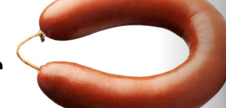 rookworst. symbool voor Hema reclame soms mis je je ex.