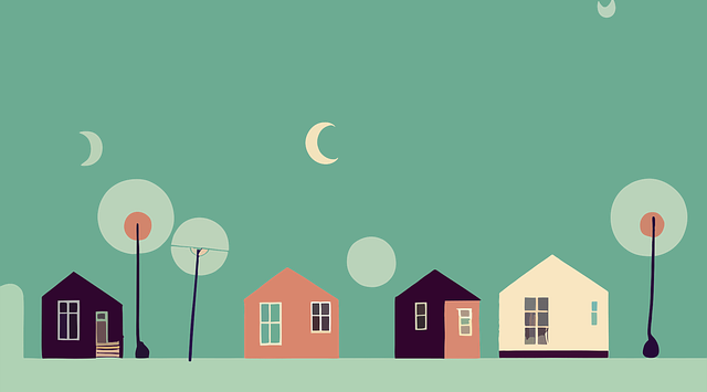 getekende huisjes symbool voor scheiden met een koophuis. Verdeling koophuis