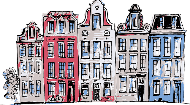 getekende grachtenpanden. Symbool voor woonruimte na scheiding